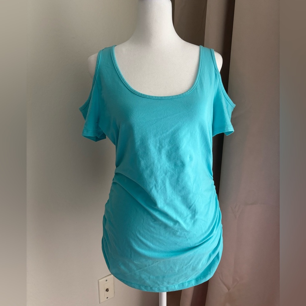 Boston Proper Cold Shoulder Cinched Sides Light Turquoise Top, size M
